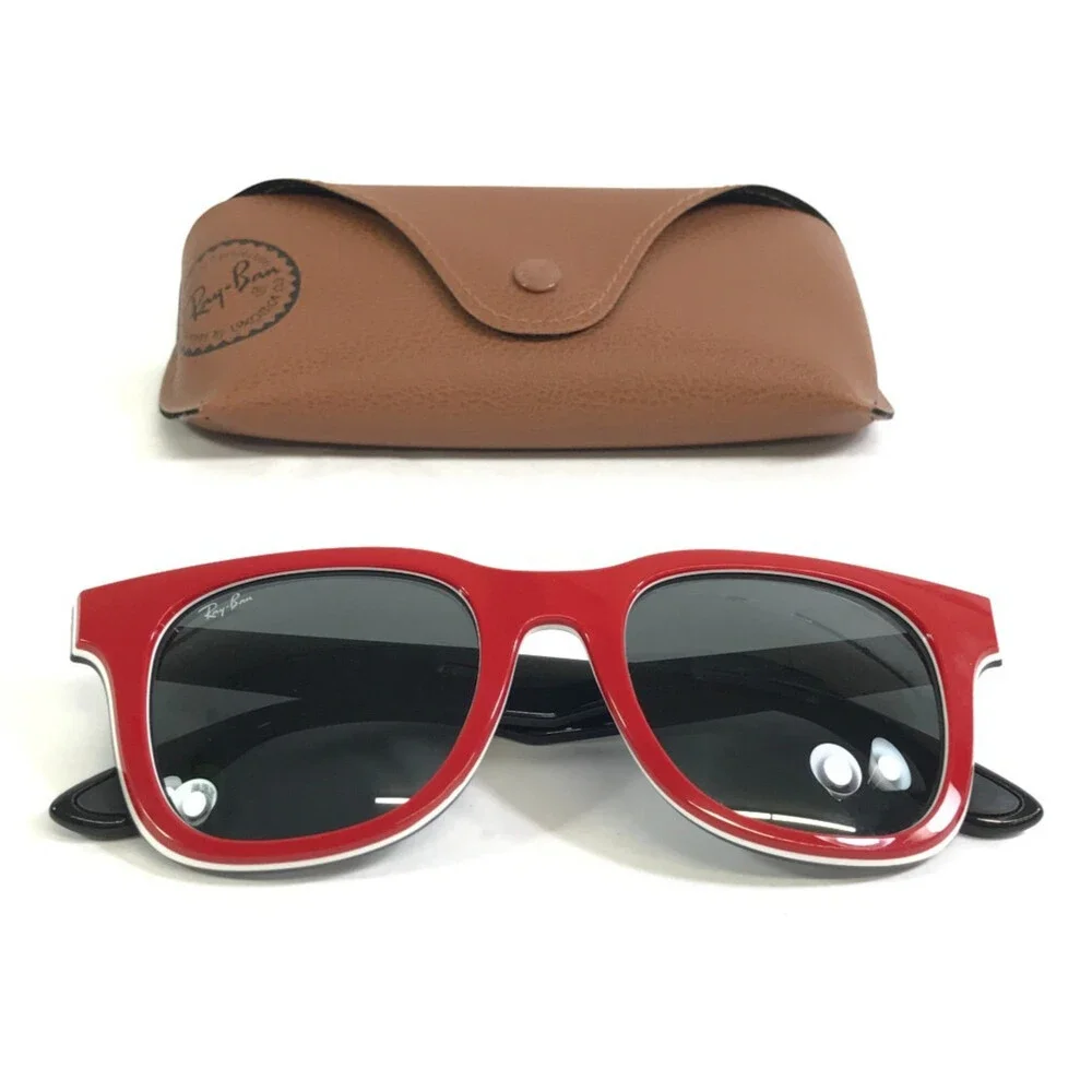 Ray-Ban Sunglasses RB4368 6520/87 Jeffrey Red White Black Frames w/ Gray Lenses